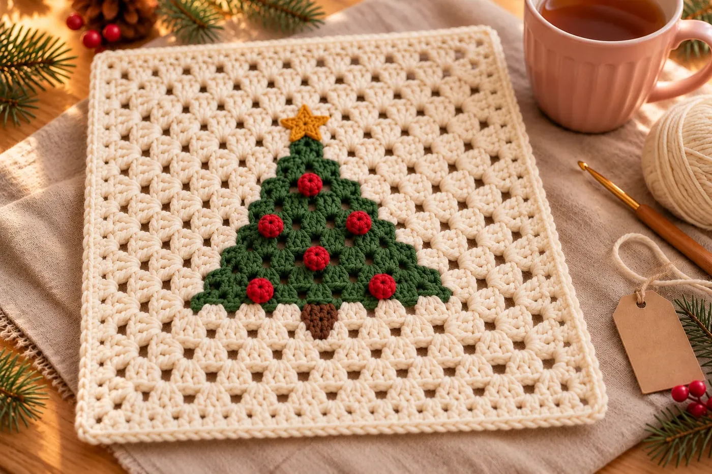 Christmas Tree Granny Square — Free Crochet Pattern with Popcorn ...